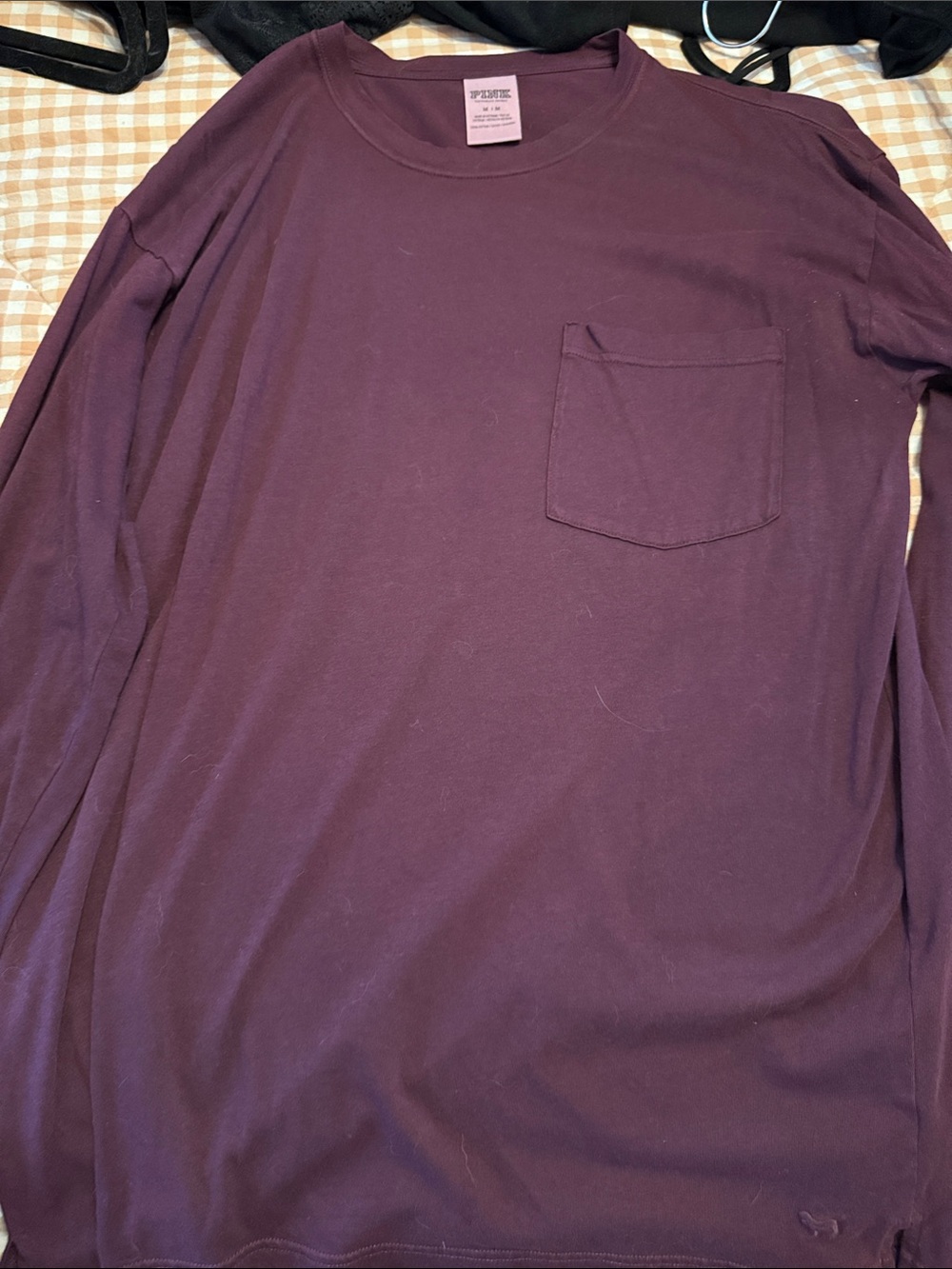 Women Pink Long-Sleeve Pocket Tee - Deep Plum
